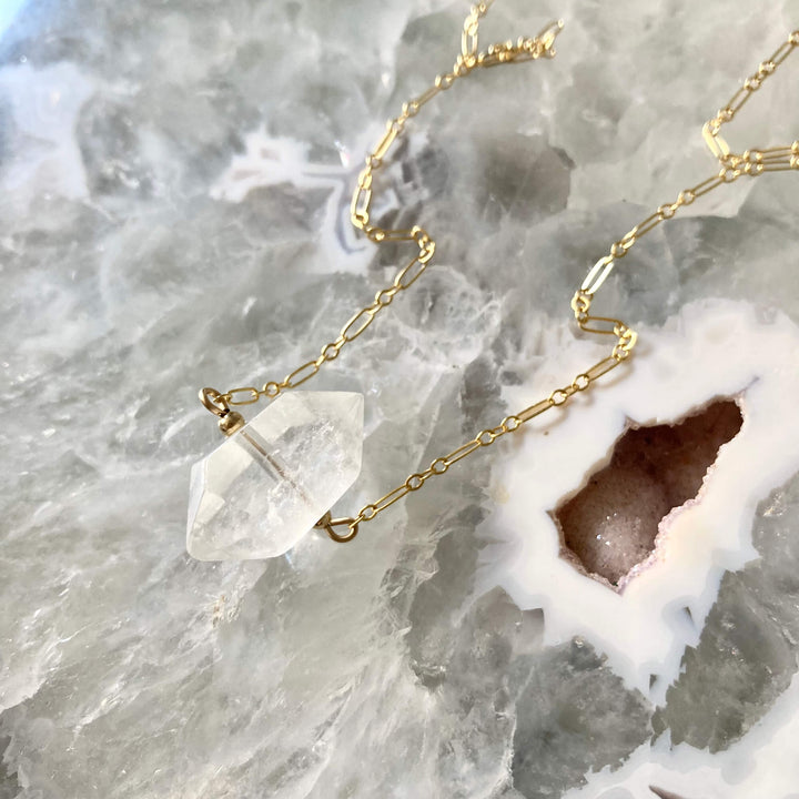 I Am Guided Clear Quartz and Gold Necklace for healing