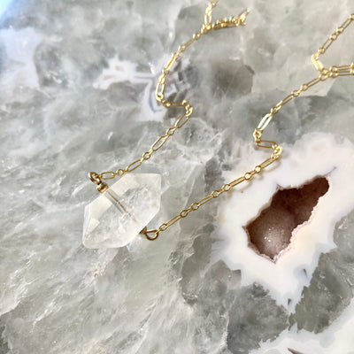 I Am Guided Clear Quartz and Gold Necklace for healing