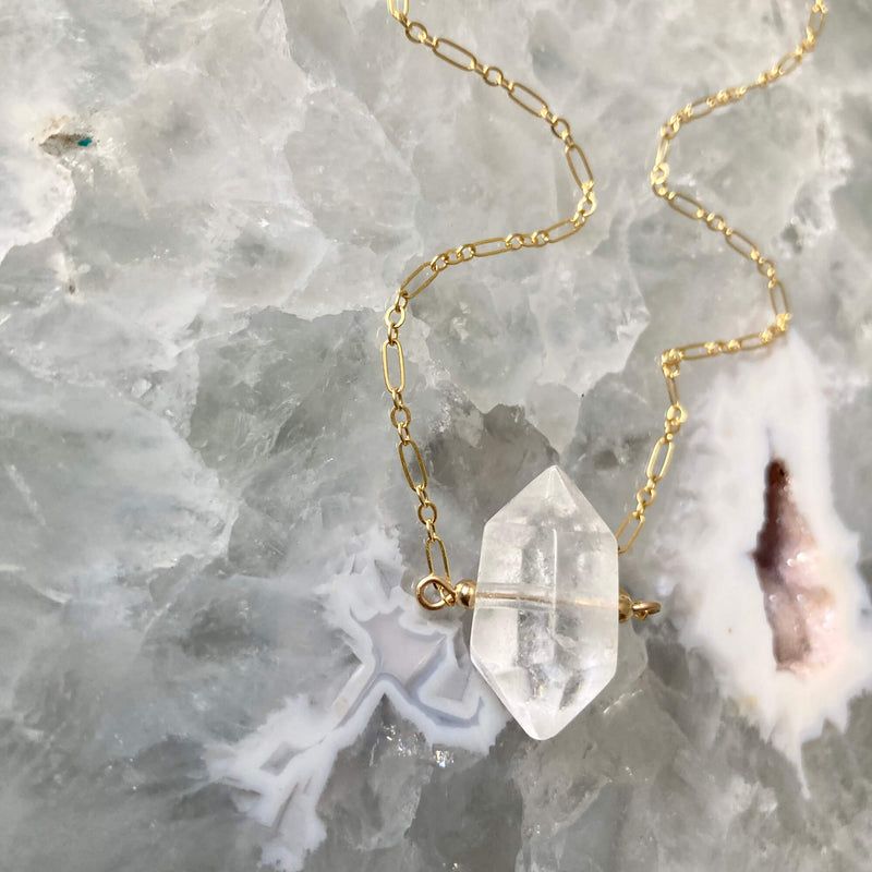 I Am Guided Clear Quartz and Gold healing Necklace