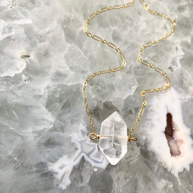 I Am Guided Clear Quartz and Gold healing crystal Necklace