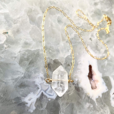 I Am Guided Healing Clear Quartz and Gold Necklace