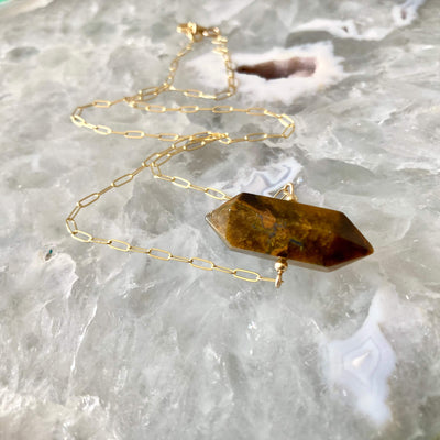I Am Protected Crystal Tigers eye and Gold Necklace