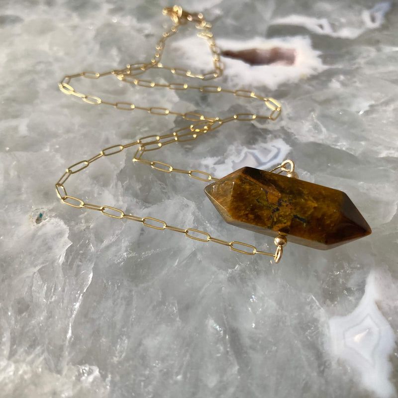 I Am Protected Tigers eye and Gold Crystal Necklace