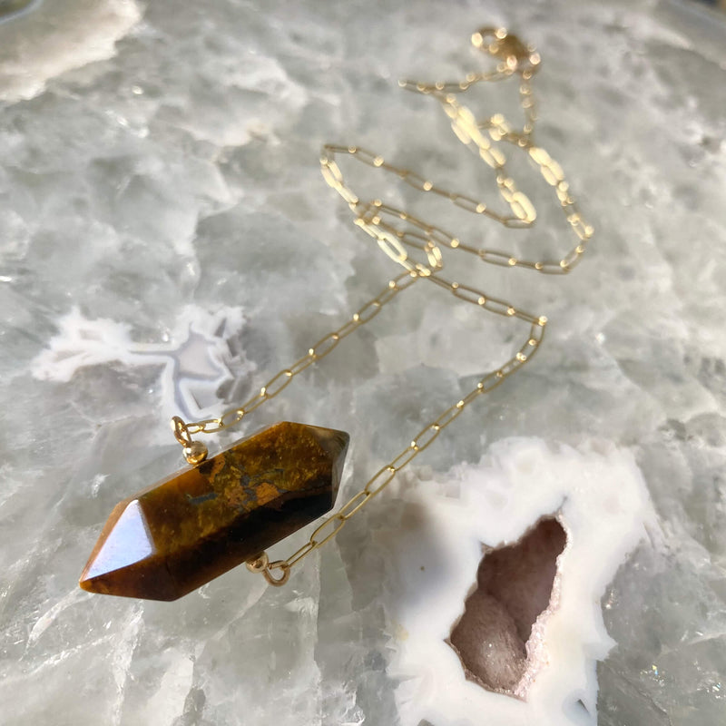 I Am Protected Tigers eye and Gold Helaing Necklace