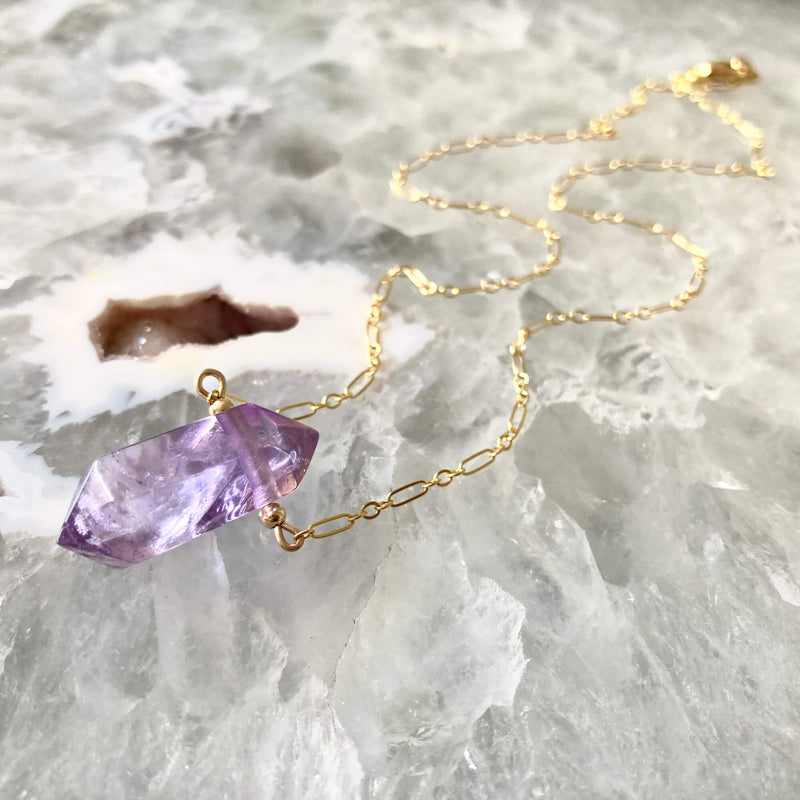 I Am Zen Amethyst and Gold Healing Necklace