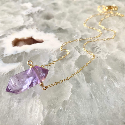 I Am Zen Amethyst and Gold Healing crystal Necklace
