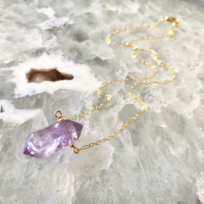 I Am Zen healing crystal Amethyst and Gold Necklace