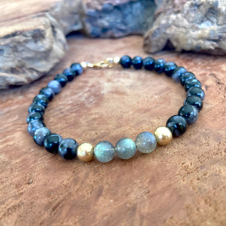 Shadow Walker - Labradorite & Merlinite - Gold Men's Bracelet