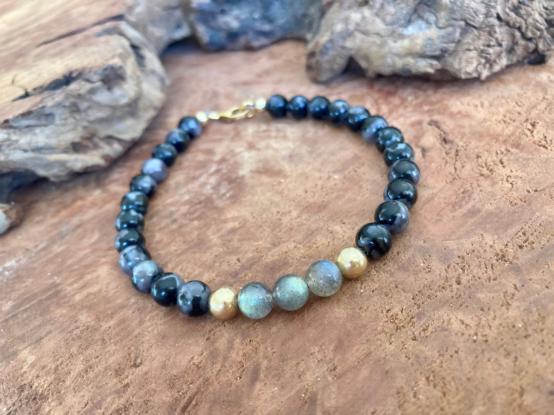 Shadow Walker - Labradorite & Merlinite - Gold Men's Bracelet