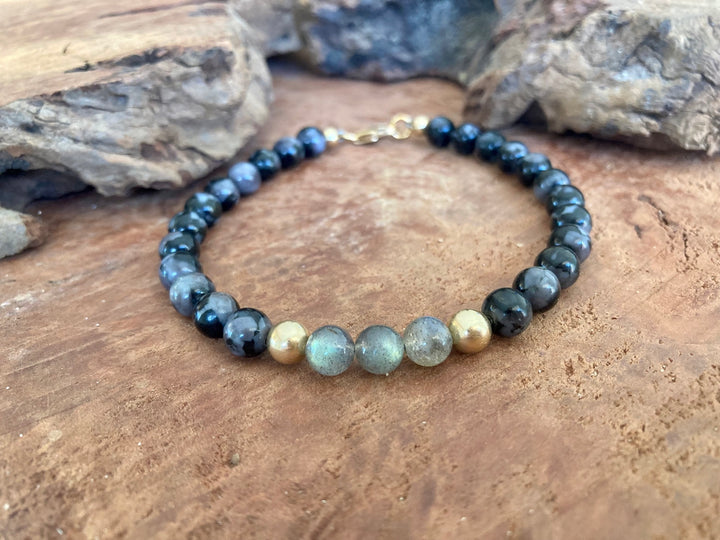 Shadow Walker - Labradorite & Merlinite - Gold Men's Bracelet