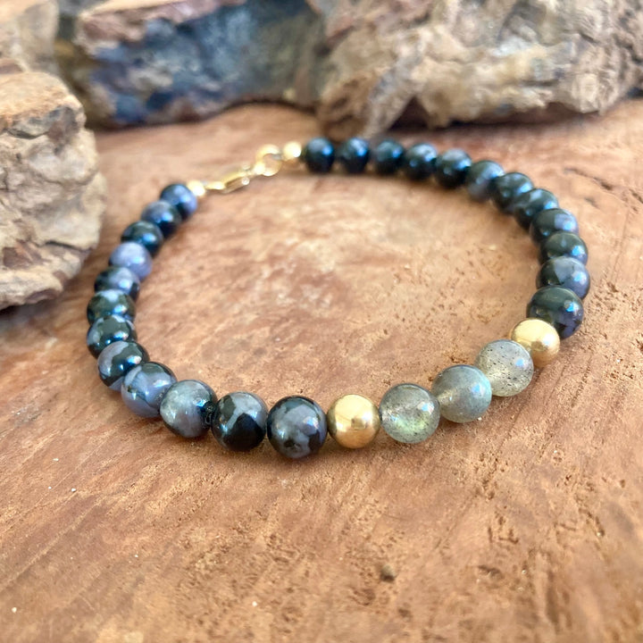 Shadow Walker - Labradorite & Merlinite - Gold Men's Bracelet