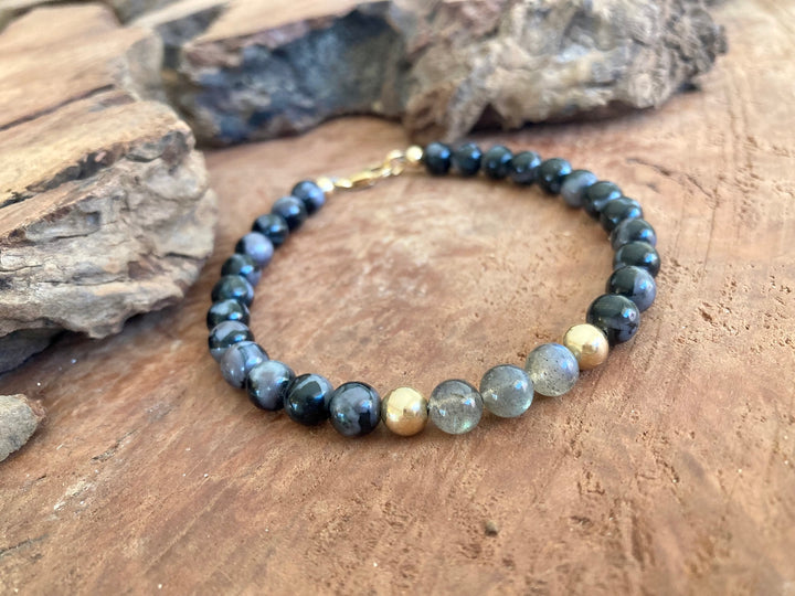 Shadow Walker - Labradorite & Merlinite - Gold Men's Bracelet