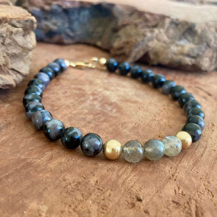 Shadow Walker - Labradorite & Merlinite - Gold Men's Bracelet