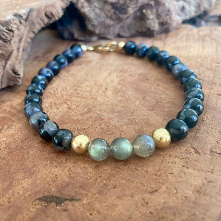 Shadow Walker - Labradorite & Merlinite - Gold Men's Bracelet