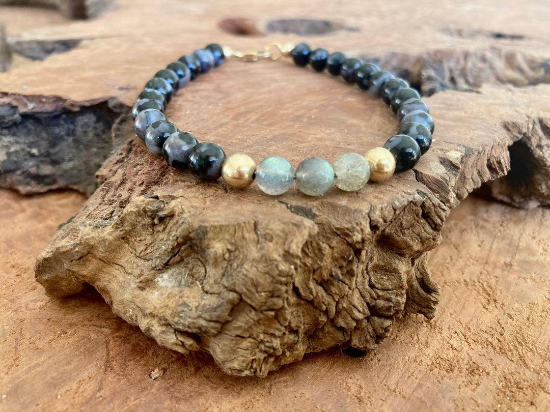 Shadow Walker - Labradorite & Merlinite - Gold Men's Bracelet