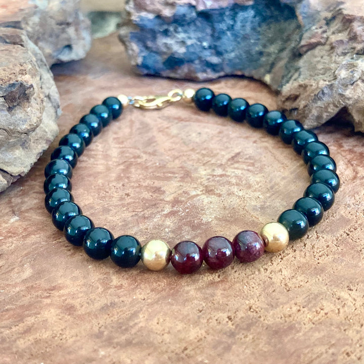 Embodying the Inner Warrior - Garnet & Black Obsidian - Gold Men's Bracelet