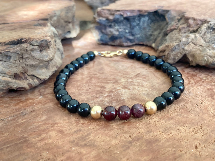 Embodying the Inner Warrior - Garnet & Black Obsidian - Gold Men's Bracelet