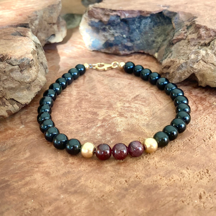 Embodying the Inner Warrior - Garnet & Black Obsidian - Gold Men's Bracelet