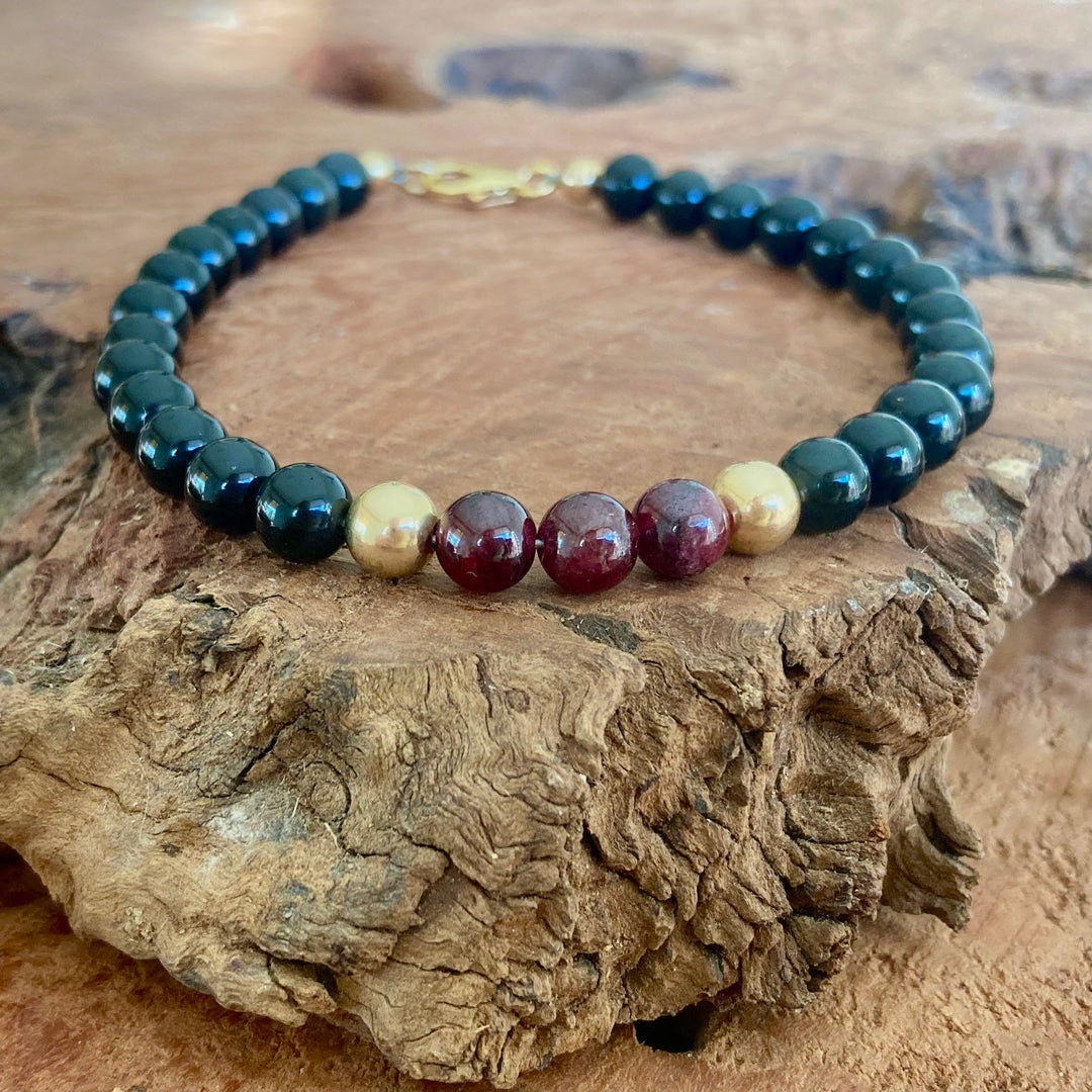 Embodying the Inner Warrior - Garnet & Black Obsidian - Gold Men's Bracelet