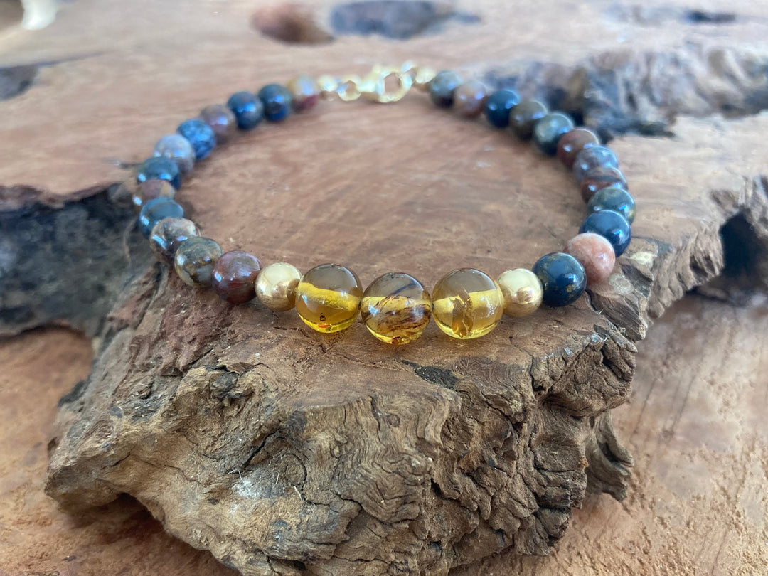 Be The Change - Amber & Pietersite - Gold Men's Bracelet