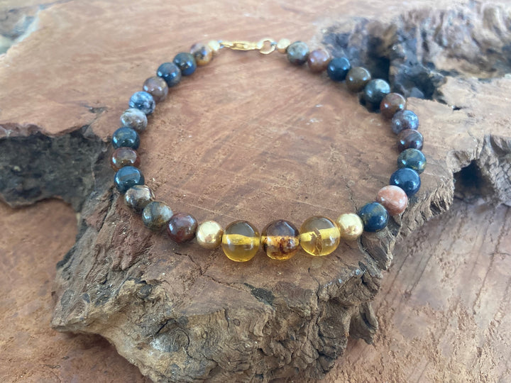 Be The Change - Amber & Pietersite - Gold Men's Bracelet