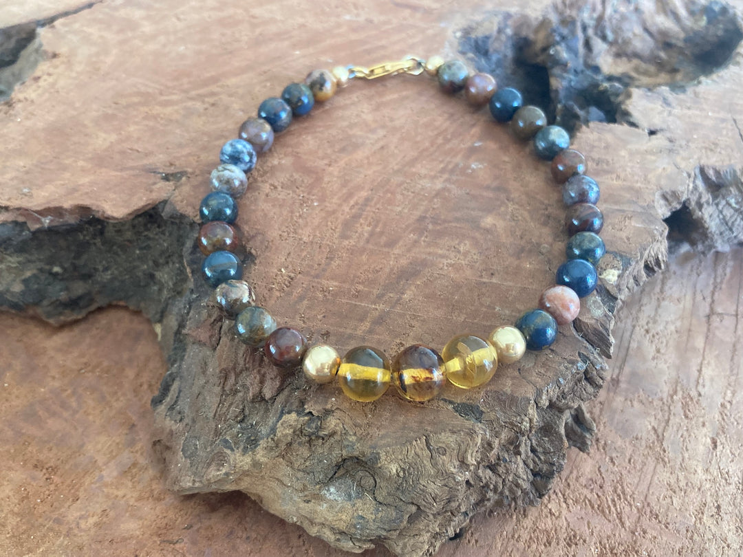 Be The Change - Amber & Pietersite - Gold Men's Bracelet