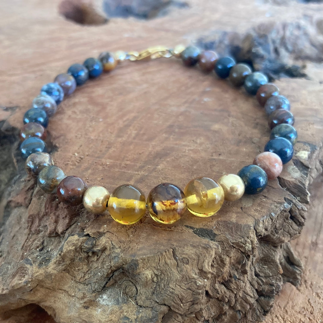 Be The Change - Amber & Pietersite - Gold Men's Bracelet