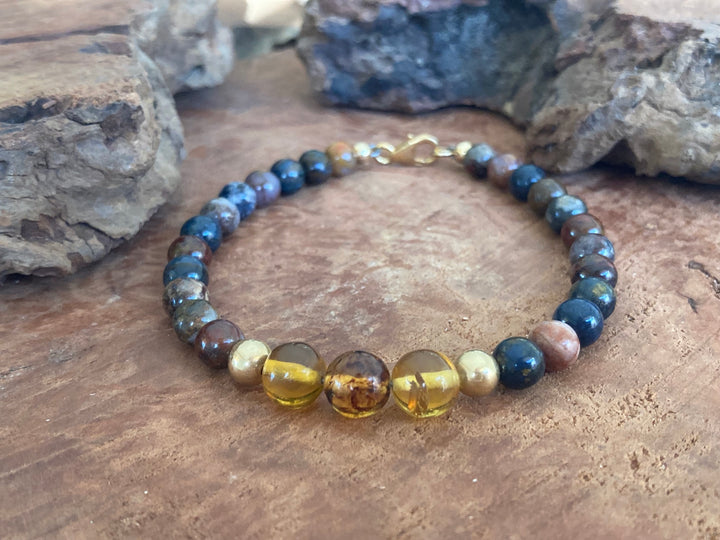 Be The Change - Amber & Pietersite - Gold Men's Bracelet