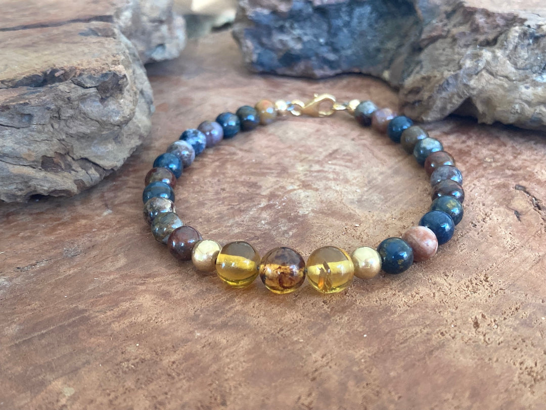 Be The Change - Amber & Pietersite - Gold Men's Bracelet