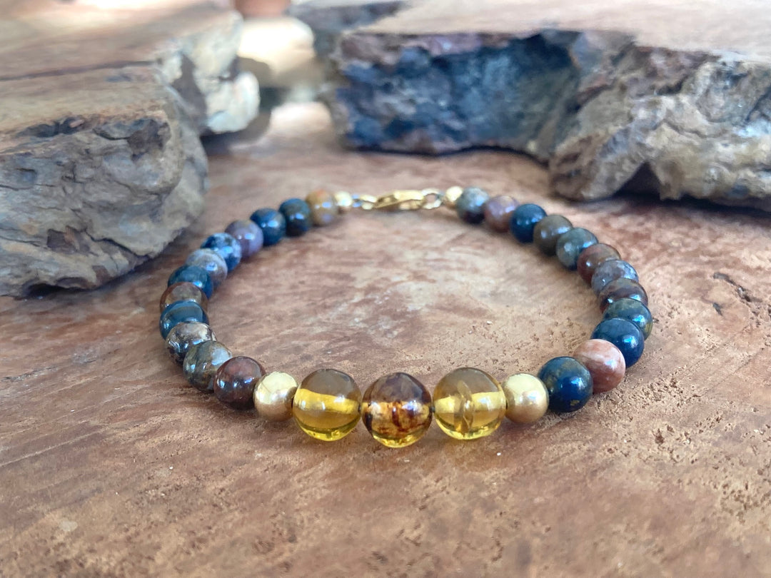 Be The Change - Amber & Pietersite - Gold Men's Bracelet