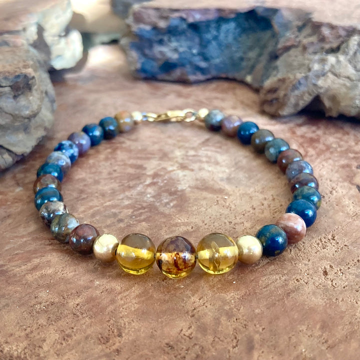 Be The Change - Amber & Pietersite - Gold Men's Bracelet