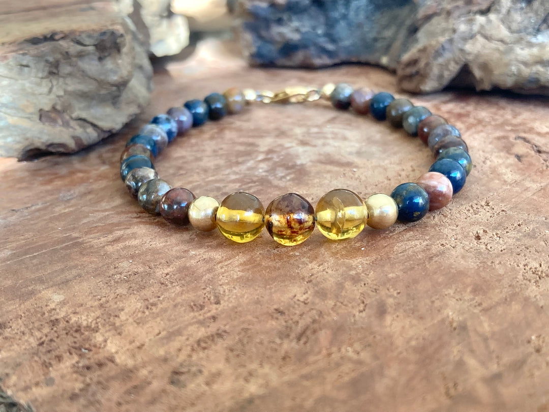 Be The Change - Amber & Pietersite - Gold Men's Bracelet