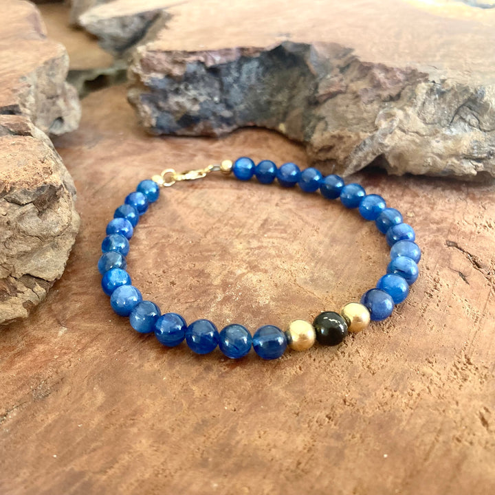 Seek & You Shall Discover - Blue Kyanite & Shungite - Gold Men's Bracelet