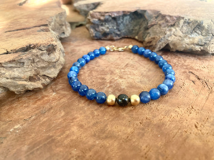 Seek & You Shall Discover - Blue Kyanite & Shungite - Gold Men's Bracelet