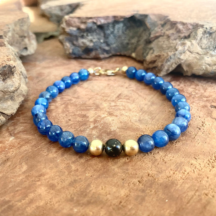 Seek & You Shall Discover - Blue Kyanite & Shungite - Gold Men's Bracelet