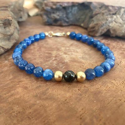 Seek & You Shall Discover - Blue Kyanite & Shungite - Gold Men's Bracelet