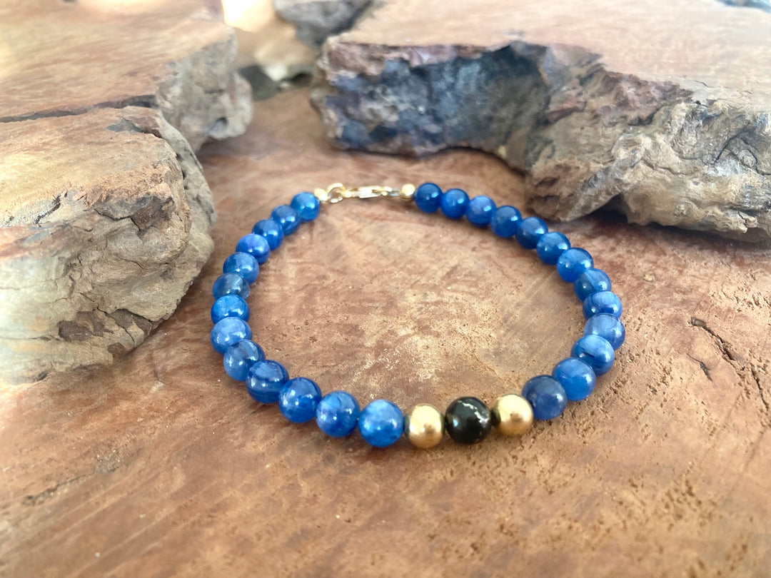 Seek & You Shall Discover - Blue Kyanite & Shungite - Gold Men's Bracelet