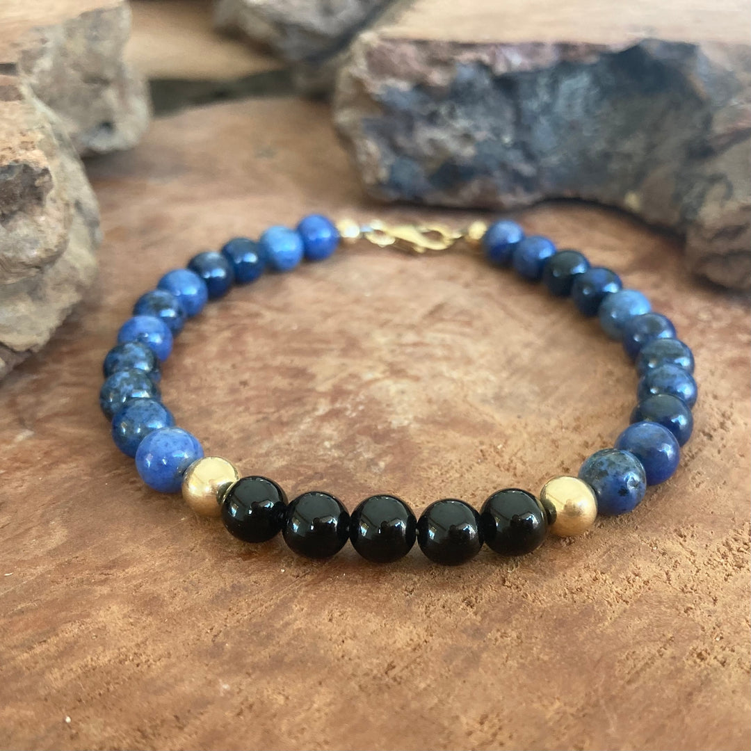 Mastering My Own Reality - Dumortierite & Black Onyx - Gold Men's Bracelet