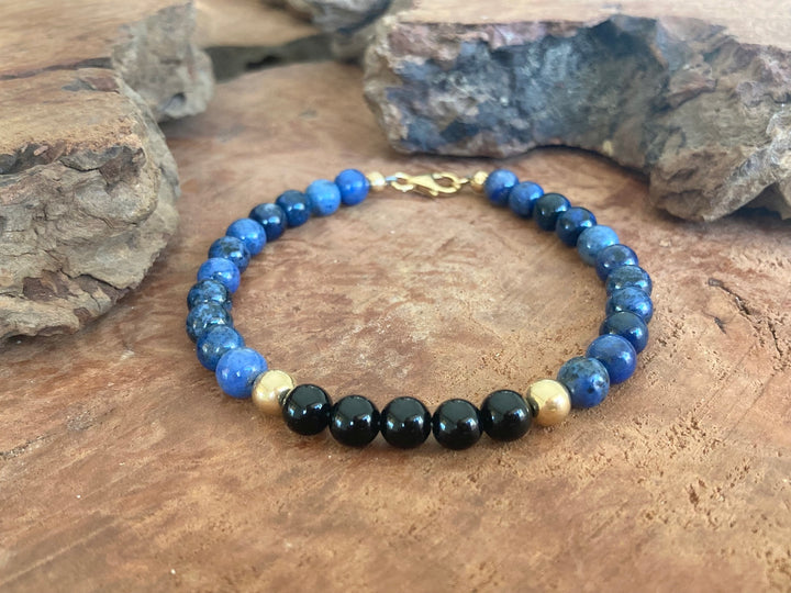 Mastering My Own Reality - Dumortierite & Black Onyx - Gold Men's Bracelet