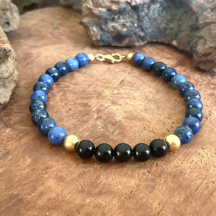 Mastering My Own Reality - Dumortierite & Black Onyx - Gold Men's Bracelet