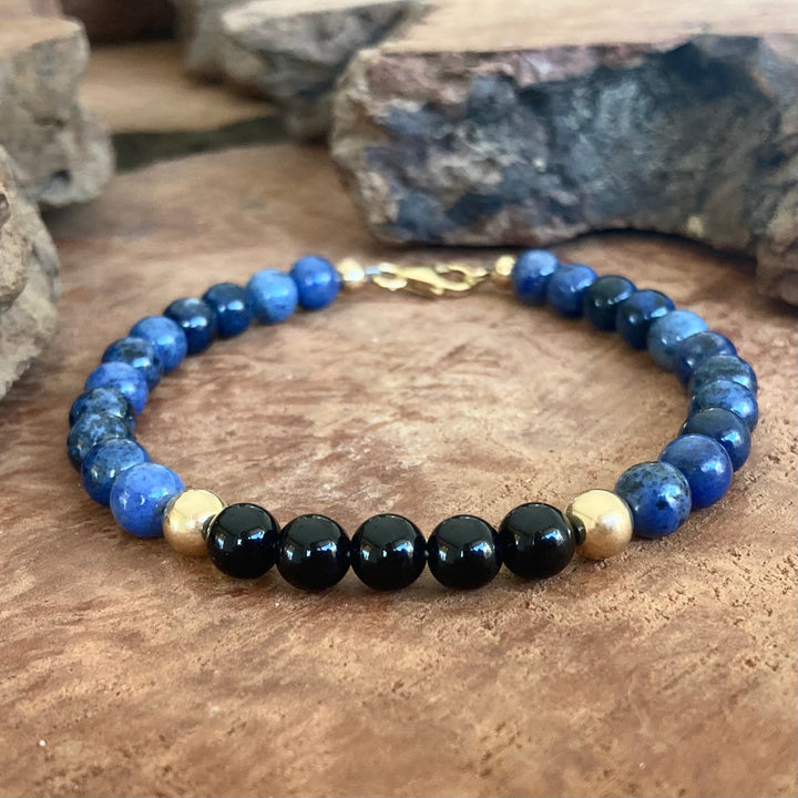 Mastering My Own Reality - Dumortierite & Black Onyx - Gold Men's Bracelet