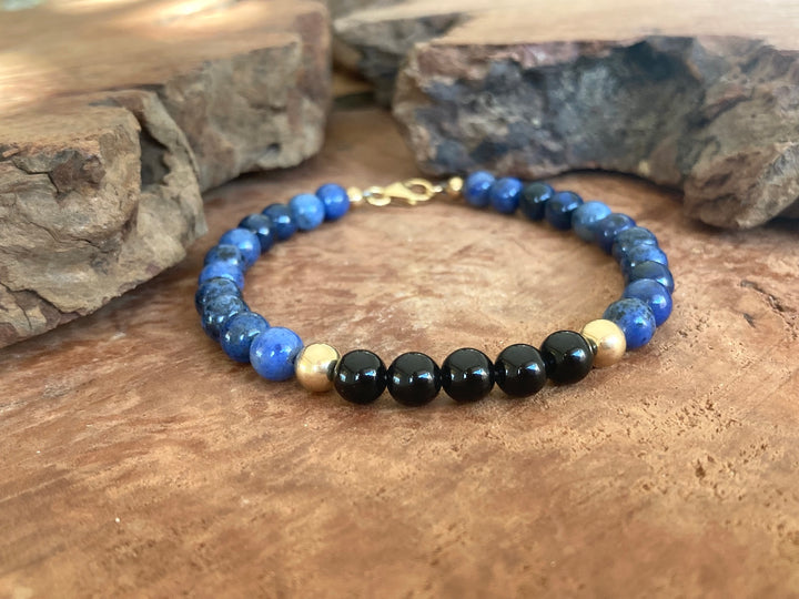 Mastering My Own Reality - Dumortierite & Black Onyx - Gold Men's Bracelet