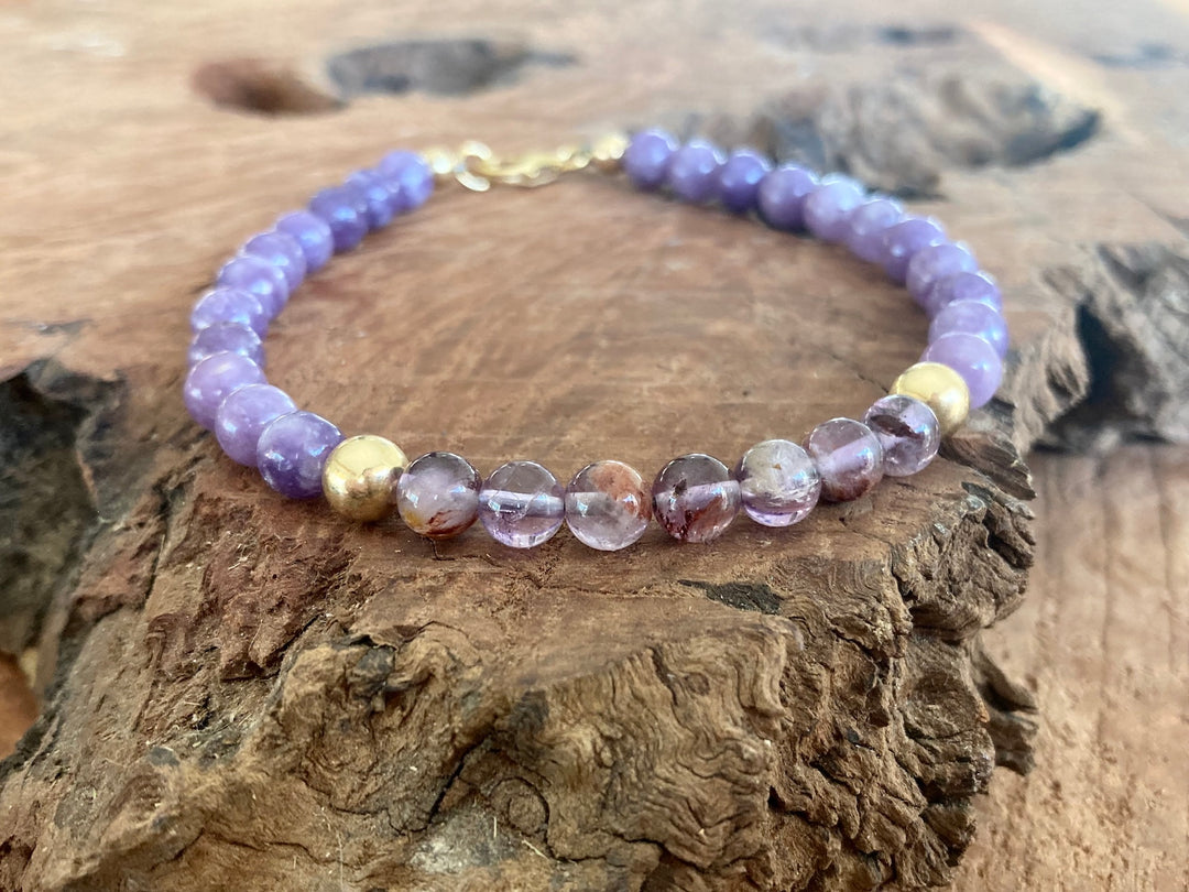 You Are Your Own Guru - Phosphosiderite & Purple Lodolite - Gold Men's Bracelet