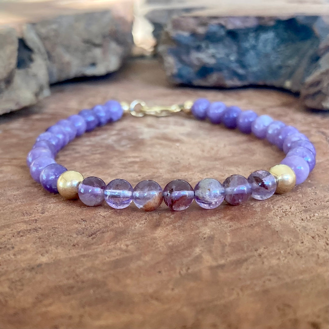 You Are Your Own Guru - Phosphosiderite & Purple Lodolite - Gold Men's Bracelet