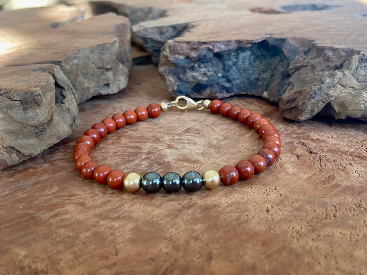 Unshakeable Soul - Red Jasper & Hematite - Gold Men's Bracelet