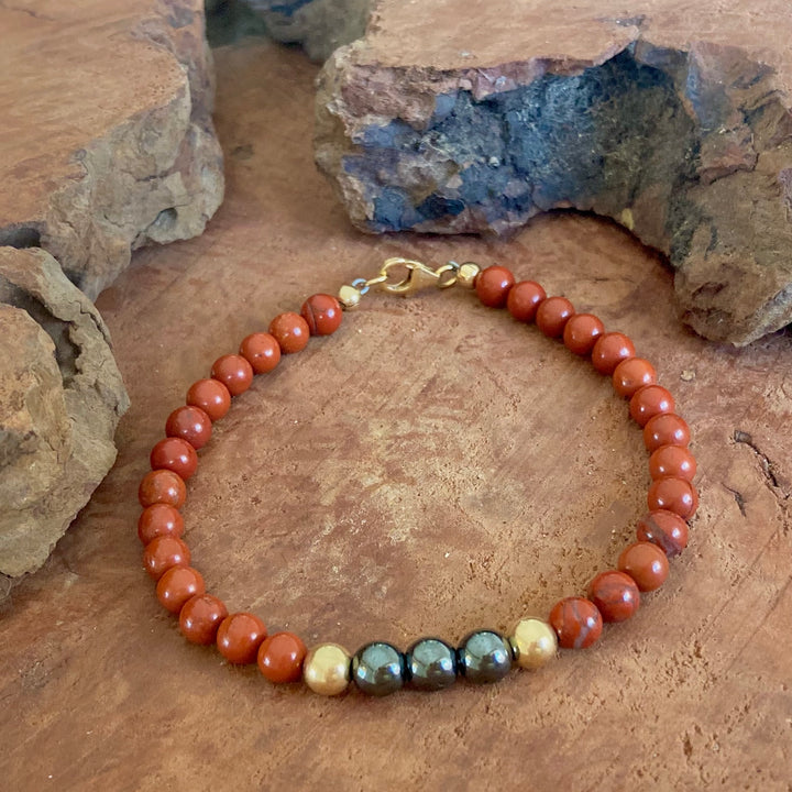 Unshakeable Soul - Red Jasper & Hematite - Gold Men's Bracelet