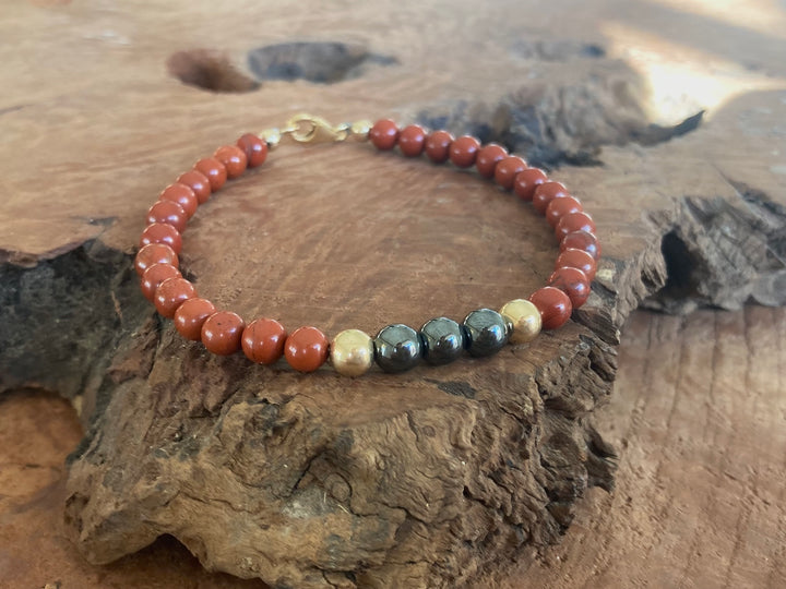 Unshakeable Soul - Red Jasper & Hematite - Gold Men's Bracelet