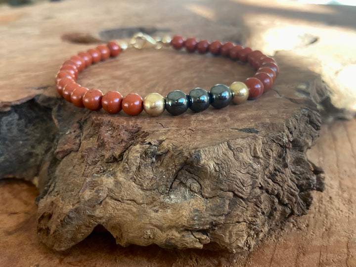 Unshakeable Soul - Red Jasper & Hematite - Gold Men's Bracelet