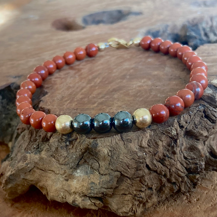 Unshakeable Soul - Red Jasper & Hematite - Gold Men's Bracelet