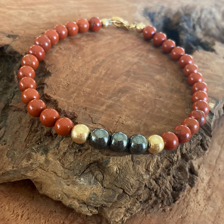 Unshakeable Soul - Red Jasper & Hematite - Gold Men's Bracelet